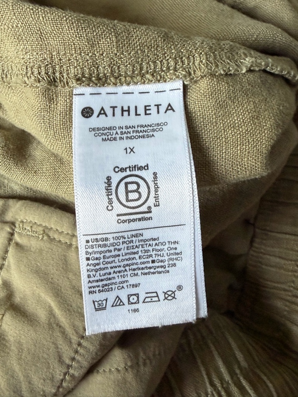 Athleta Olive Green Retreat Linen High Rise Wide Leg Pants Size 1X 54844 - Picture 10 of 12